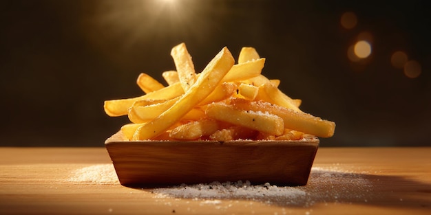 Pommes Frites auf der Holzplatte mit KI generiert