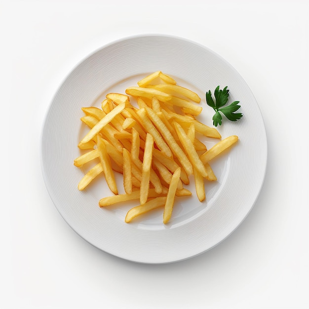 Pommes frites auf einem Teller isolieren auf weißem Hintergrund Generative KI