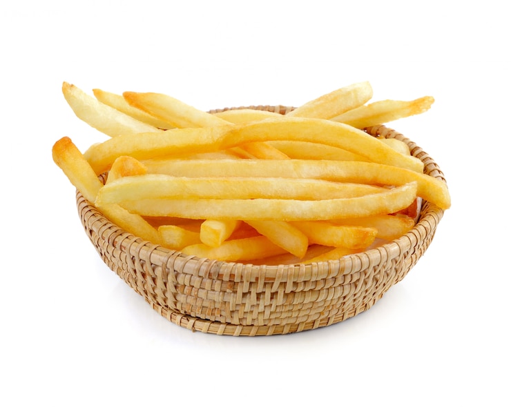 Foto pommes frites auf einem weißen