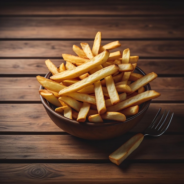 Pommes frites auf Holztisch, erzeugt von Ai