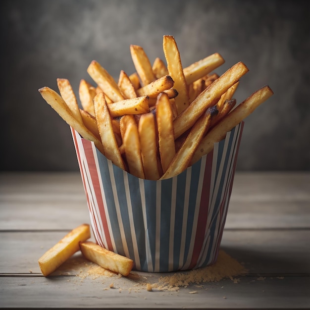 Foto pommes frites in einer plastikschüssel, generiert von ki