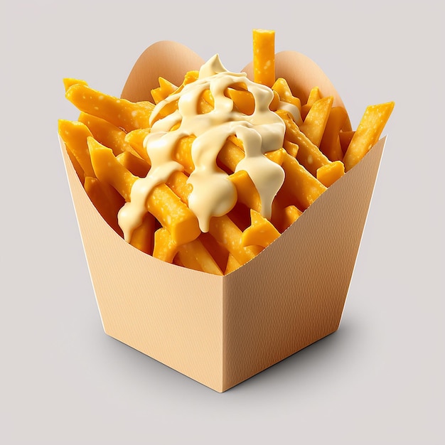 Pommes Frites mit geschmolzenem Käse an der Spitze Fast-Food-Konzept