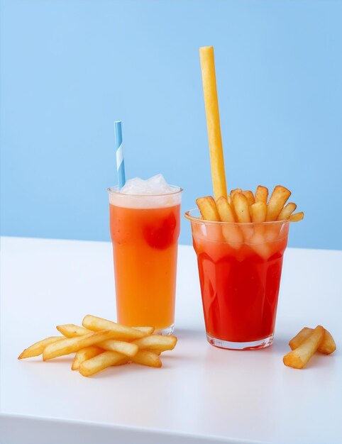 Pommes frites mit Mocktail