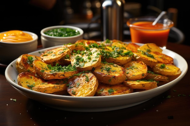 Pommes frites mit scharfer Soße generativ IA