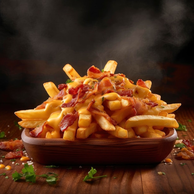 Pommes Frites mit Speck und Cheddar