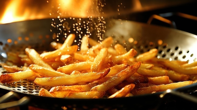 Pommes frites werden in der Fritteuse von Kitchen Generative AI gegart