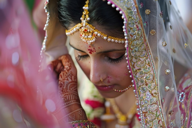 Foto se pone el velo a una novia india