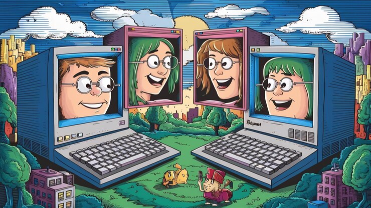 Foto ponerse en contacto con amigos a través de la computadora