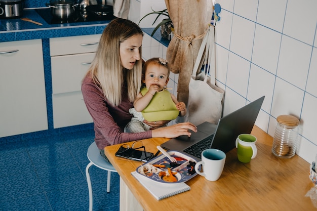 Ponerse en cuarentena el autoaislamiento en línea trabajar con niños madres ocupadas equilibrio entre el tiempo para mí y el tiempo en familia