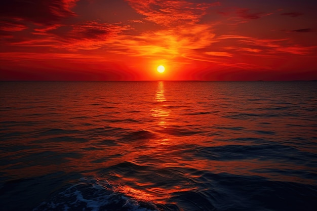 Ponerse el sol naranja en el mar