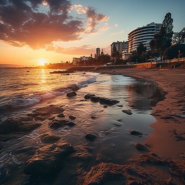 Foto poniente en chipre el sol se pone en el mediterráneo