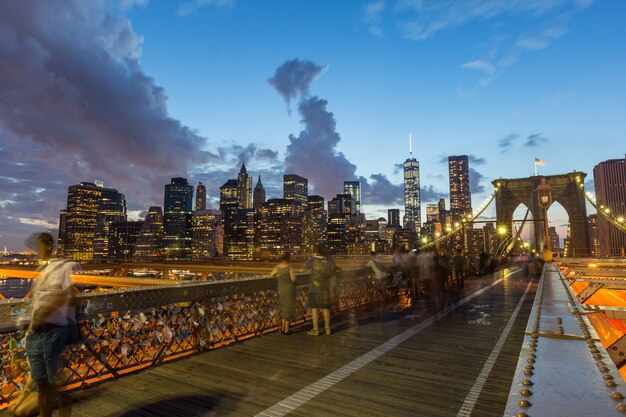 Ponte brooklyn, em, nova iorque, em, anoitecer