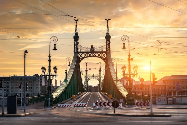 Ponte da liberdade em Budapeste ao nascer do sol, Hungria