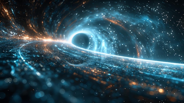 Ponte de buraco de minhoca quântico no espaço conectando dois pontos do espaço-tempo de forma surrealista