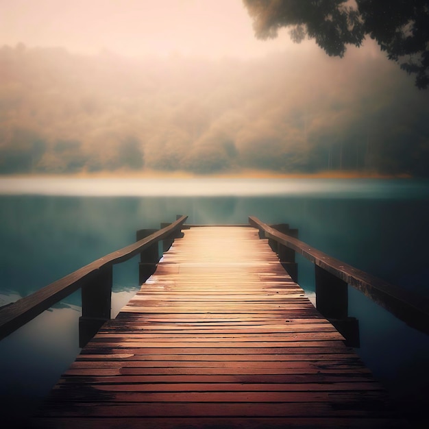 Ponte de madeira com fundo do lago