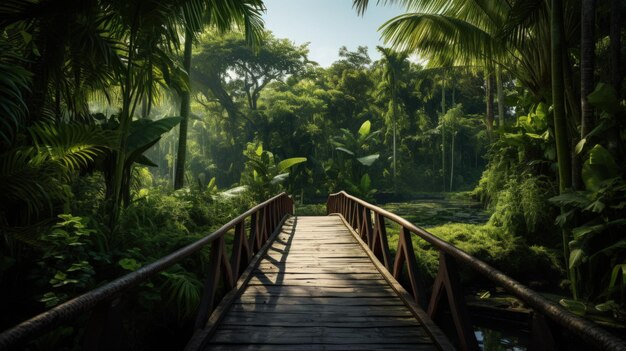 Ponte de madeira na floresta tropical