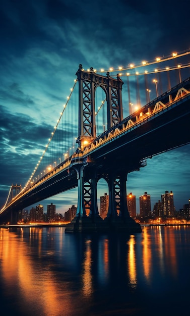 Ponte de Manhattan em Nova York ao anoitecer Estados Unidos