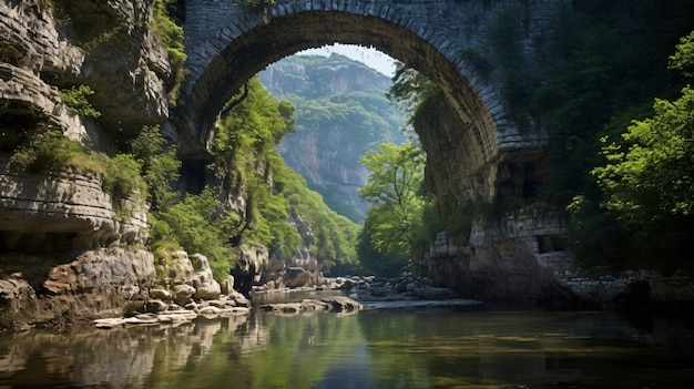 Ponte de pedra arqueada medieval de Grécia Lazaridi Kontodimou