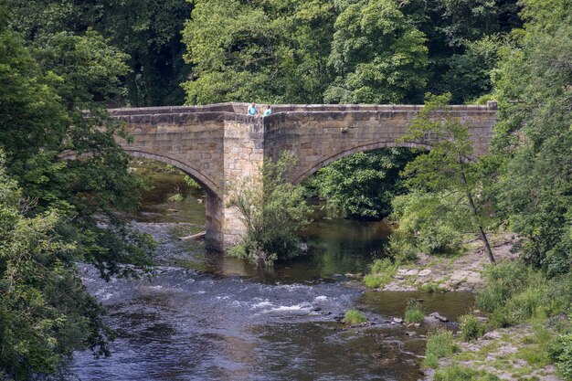 Ponte de pedra sobre o rio dee perto do aqueduto pontcysyllte, froncysyllte, wrexham, país de gales, reino unido