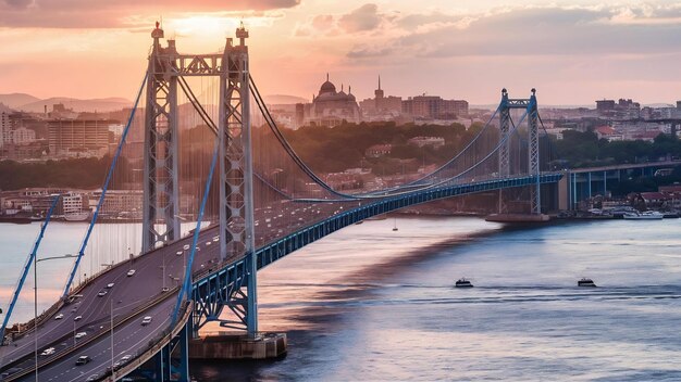 Foto ponte do bósforo ao pôr-do-sol em istambul, turquia