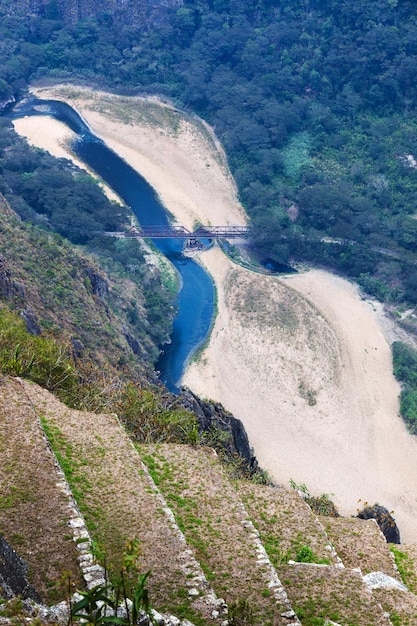 Foto ponte ferroviária sobre o rio da montanha