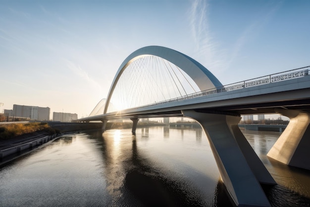 Ponte moderna com linhas elegantes e design contemporâneo que cruza o rio criada com inteligência artificial generativa