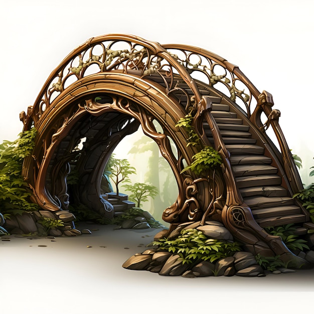 ponte na floresta 3d render ilustração com um fundo branco