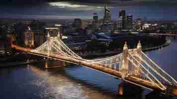 Foto ponte princes e edifícios da cidade no rio yarra em melbourne, austrália, à noite