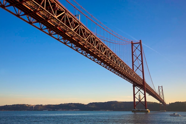 Ponte suspensa com pôr do sol em Lisboa