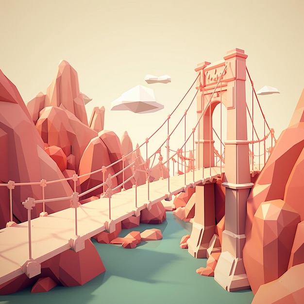 Foto ponte suspensa de desenho animado modelo 3d