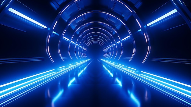 ponte túnel futurista de fibra óptica com uma estrada com iluminação neon IA generativa