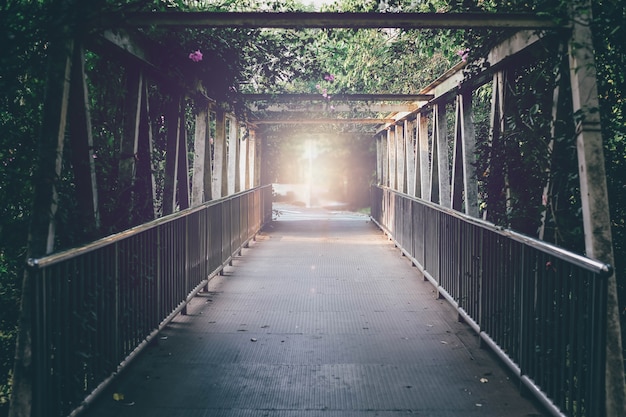 Ponte velha de aço inoxidável no parque