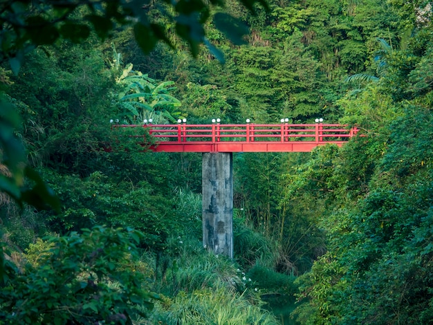 Ponte velha vermelha no país em Jingtong, New Taipei City, Taiwan.