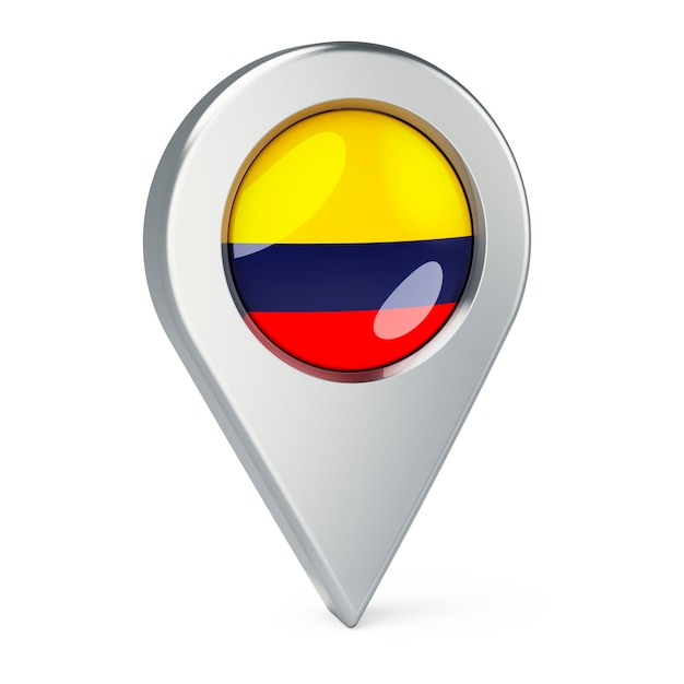 Ponteiro de mapa com renderização 3D da bandeira da Colômbia