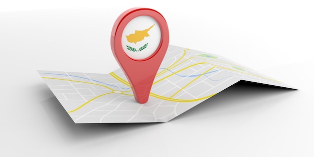 Ponteiro do mapa de Chipre na ilustração 3d do fundo branco