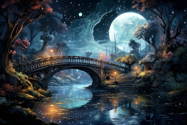 Foto pontes de luz estelar caprichosas em fantasy generative ai