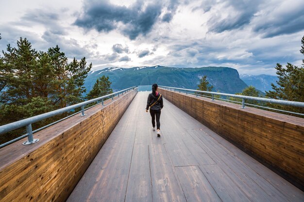 Ponto de vista da plataforma de observação Stegastein Lookout. Bela Natureza Noruega.