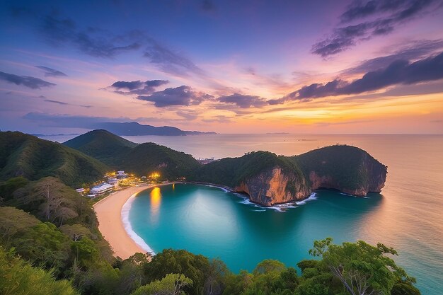 Foto ponto de vista do cabo phromthep no céu do crepúsculo em phuket, na tailândia