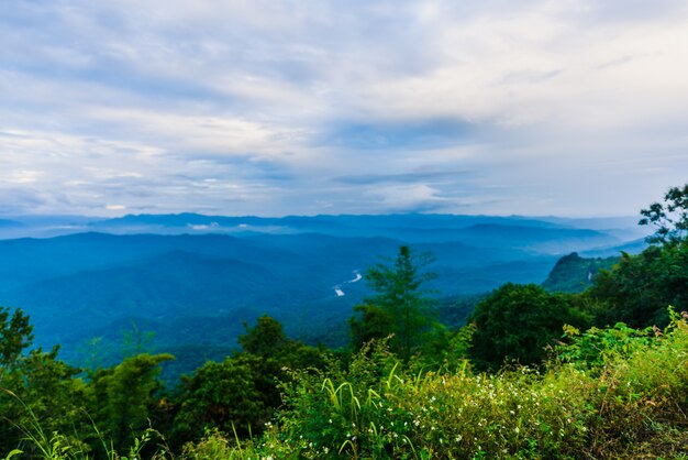 Ponto de vista do mar de névoa, bela vista para a montanha com nevoeiro, cena do nascer do sol, doi samer dao