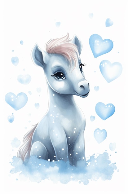 Un pony azul con corazones azules.