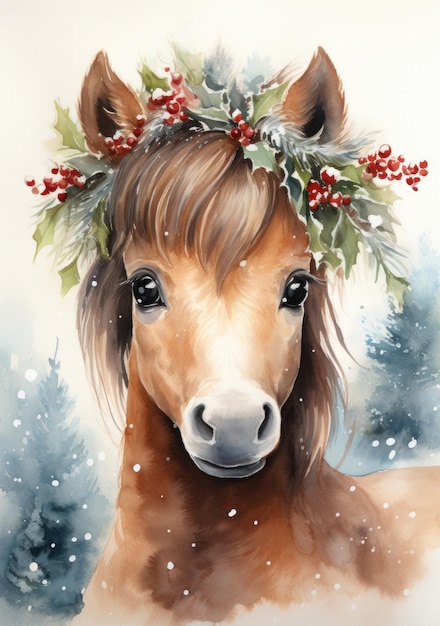 Un pony bebé lindo en las vacaciones de Navidad