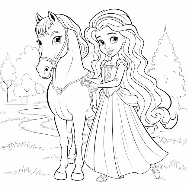 Foto pony princess abenteuer illustrierte färbung spaß in schwarz-weiß