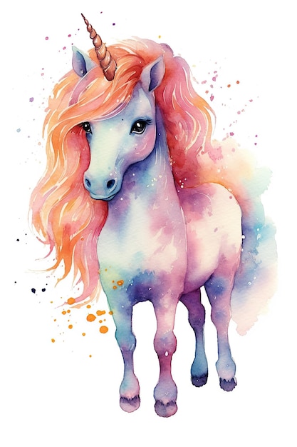 Pony unicorn watercolor clipart bonito isolado no fundo branco com Generative AI Technology