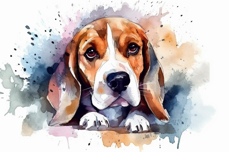 Foto poodle adorável cachorrinho ilustração em aquarela com manchas de cor todas as raças de cães