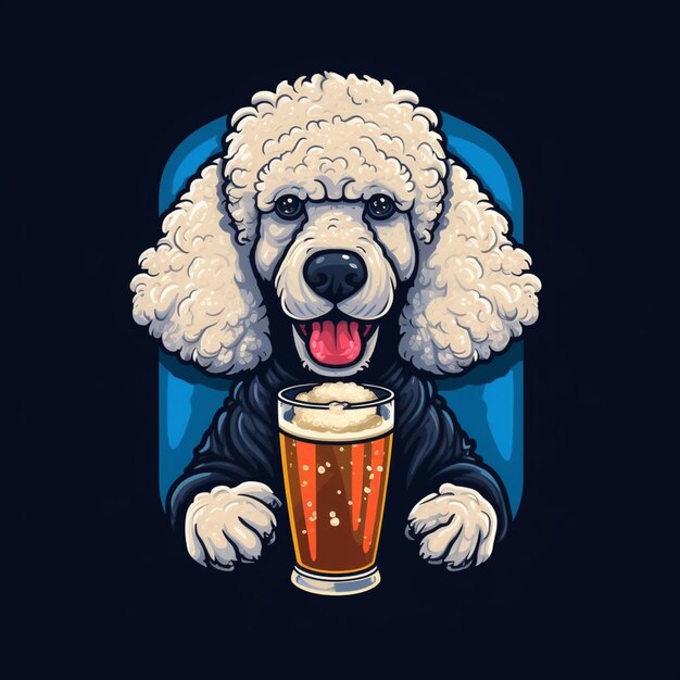 Foto poodle arrafado com uma cerveja na mão generativa ai