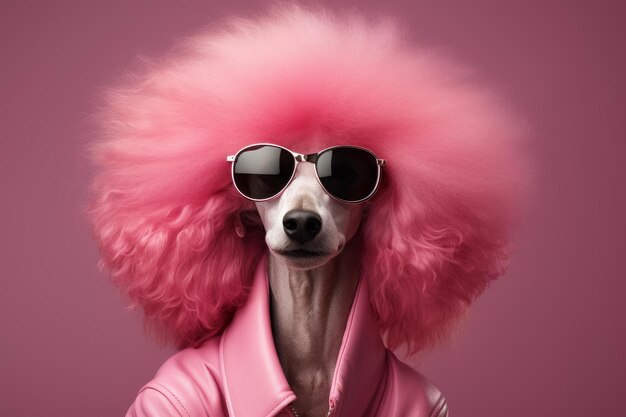 Poodle elegante con gafas de sol rosas Generar ai