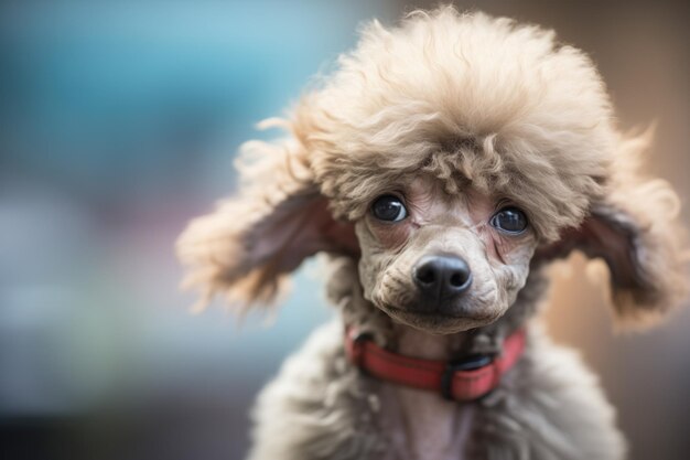 Poodle jovem parecendo curioso com inclinação da cabeça