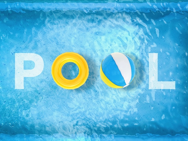 Pool-Buchstabe auf Pool-Hintergrund-Draufsicht