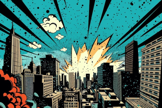 Pop-Art-City-Skyline-Szene im Comic-Stil