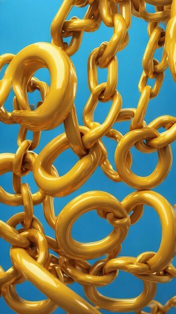 Pop art de correntes amarelas em um fundo azul ilustração de renderização 3D
